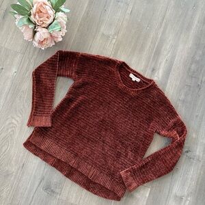 Buckle Pink Rose Autumn Orange Chenille Oversized Sweater